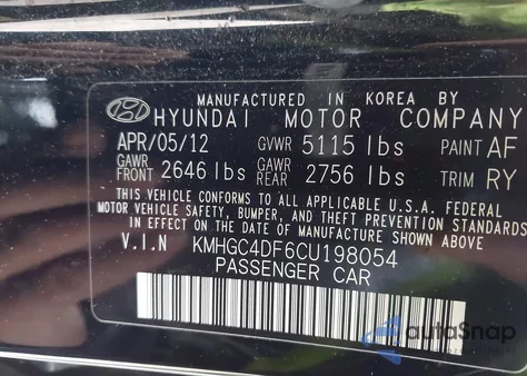 2012 Hyundai Genesis 4.6 from USA, damaged, VIN KMHGC4DF6CU198054